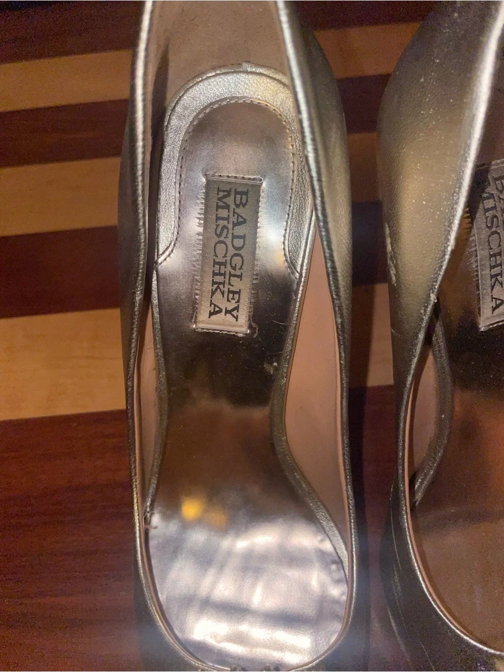 Badgley Mischka Metallic Gold Jeweled Peep-Toe Pumps